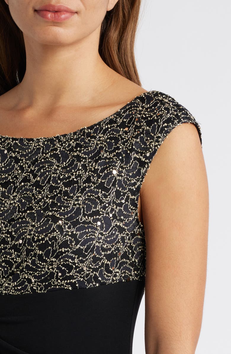 Connected Apparel Lace Faux Wrap Gown, Alternate, color, 