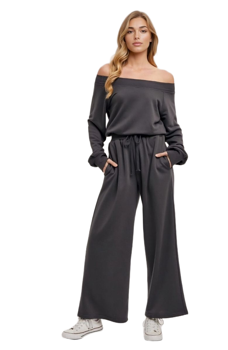 Knit and Lounge Soft Knit Drawstring Waist Pullover Top Wide Leg Lounge Set, Alternate, color, 