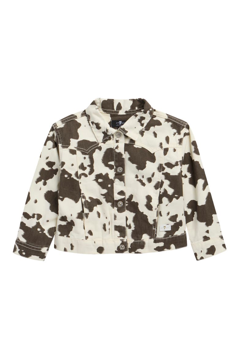 Kids' Cow Print Denim Jacket, Main, color, ANTIQUE WHITE