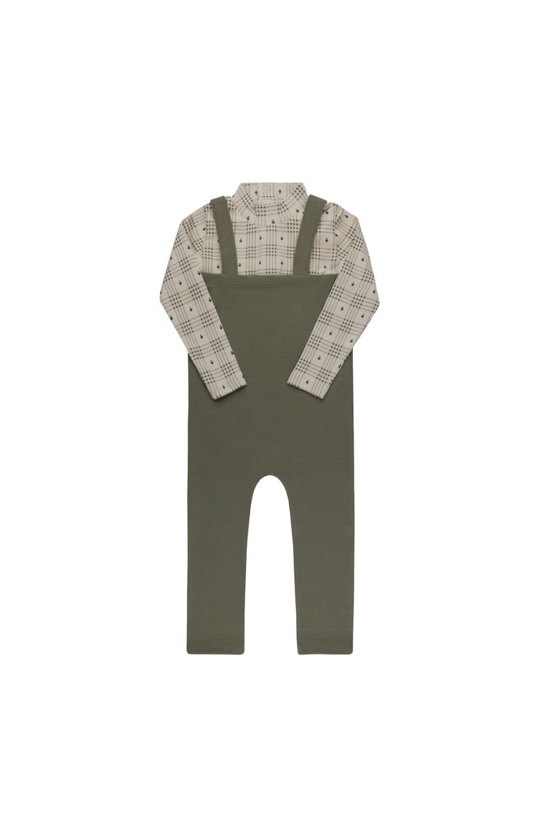 Ely's & Co. Cotton Floral Plaid Collection - Bodysuit + Overalls, Main, color, Tan