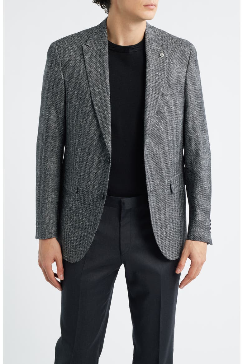 Rawdon Slim Fit Black Mélange Wool & Linen Peak Lapel Sport Coat, Main, color, BLACK WHITE