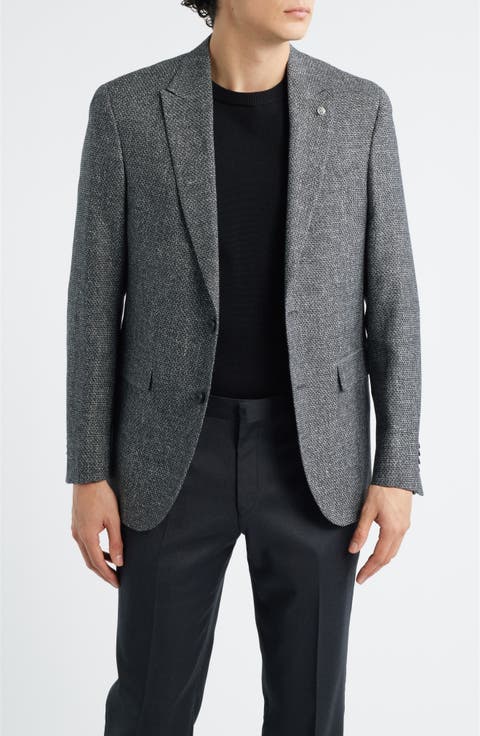 Rawdon Slim Fit Black Mélange Wool & Linen Peak Lapel Sport Coat