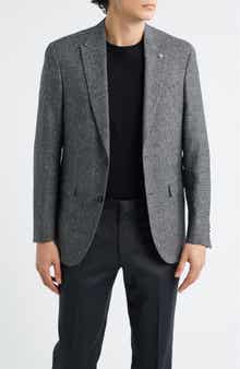 Rawdon Slim Fit Black Mélange Wool & Linen Peak Lapel Sport Coat