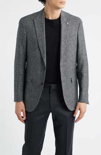Rawdon Slim Fit Black Mélange Wool & Linen Peak Lapel Sport Coat