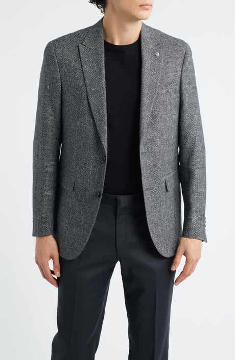 Rawdon Slim Fit Black Mélange Wool & Linen Peak Lapel Sport Coat