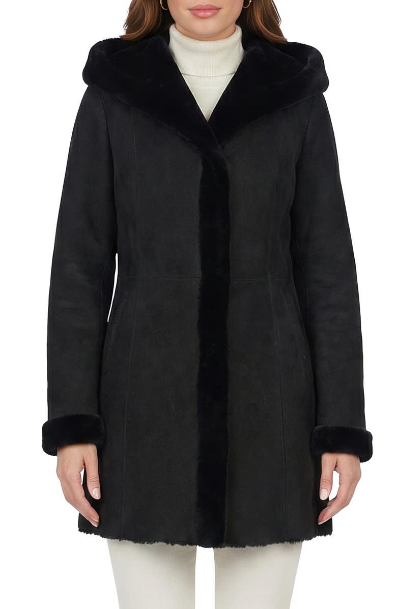 GORSKI Merino Shearling Hooded Coat, Alternate, color, Black