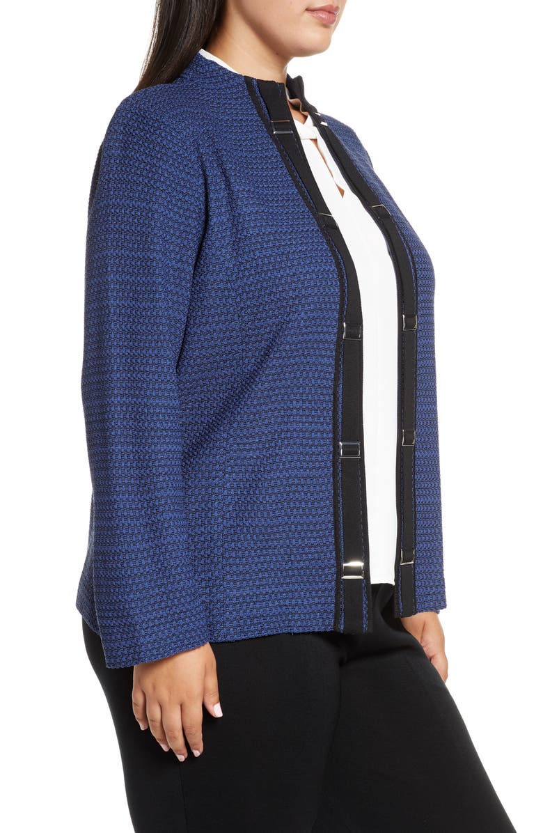 Ming Wang Buckle Trim Jacquard Knit Jacket, Alternate, color, Spectrum Blue/ Black