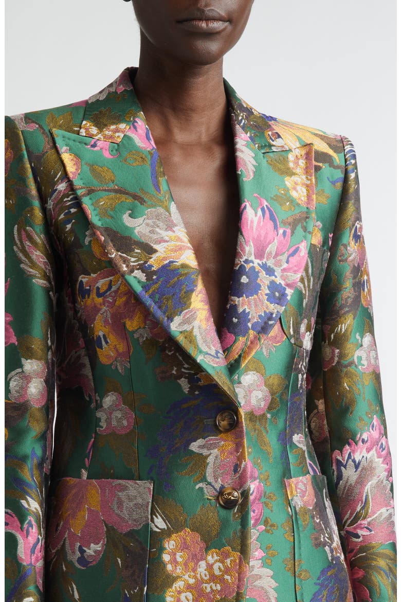 Floral Jacquard Blazer, Alternate, color, MULTICOL ON GREEN BASE