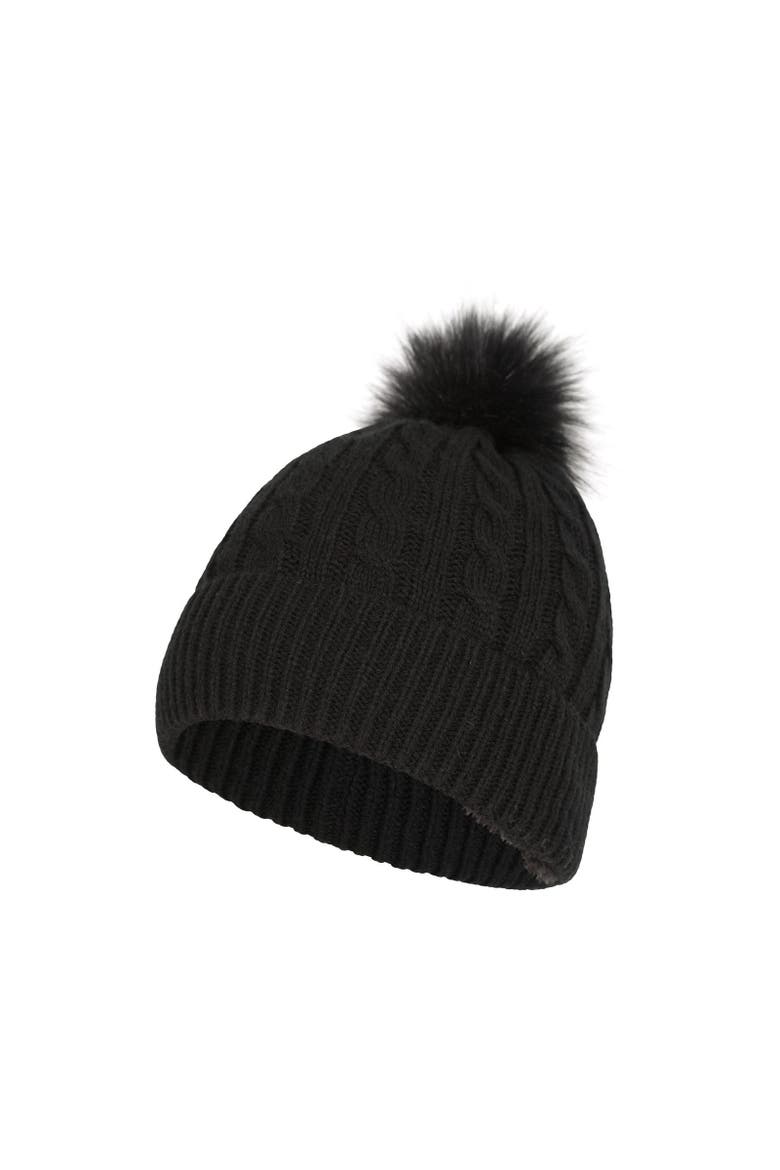 Pom Pom Faux Fur Lined Beanie, Alternate, color, Black