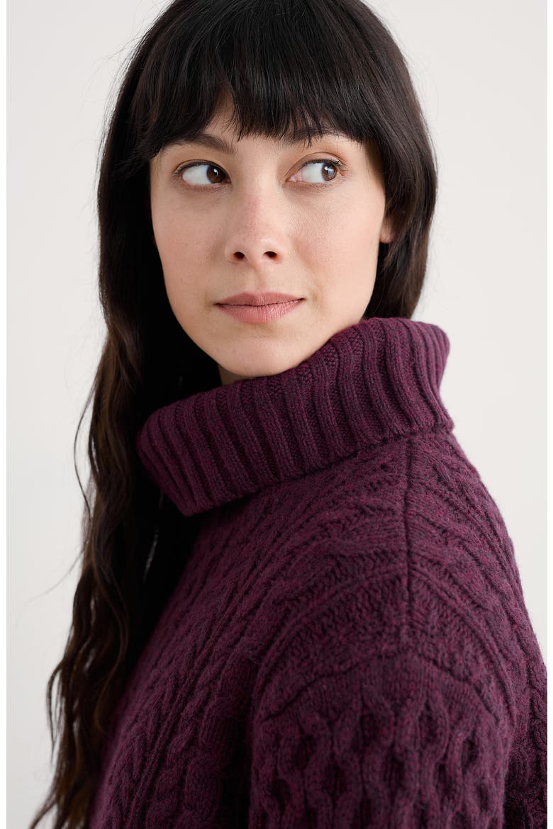 Pine Forest Cable Turtleneck Merino Wool Sweater, Alternate, color, KNIT MELANGE DARK HELLEBORE