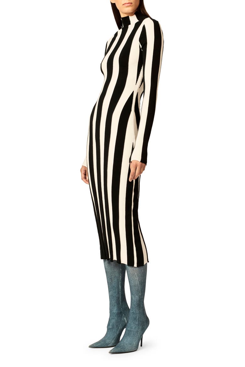 The Ridley Long Sleeve Body-Con Midi Dress, Alternate, color, BLACK/ WHITE