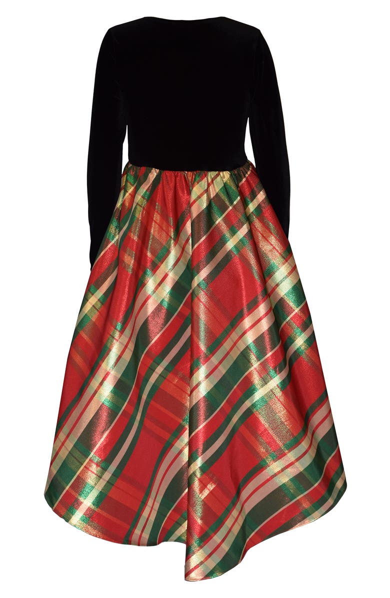 Iris & Ivy Kids' Long Sleeve Velvet & Taffeta High-Low Party Dress, Alternate, color, Red