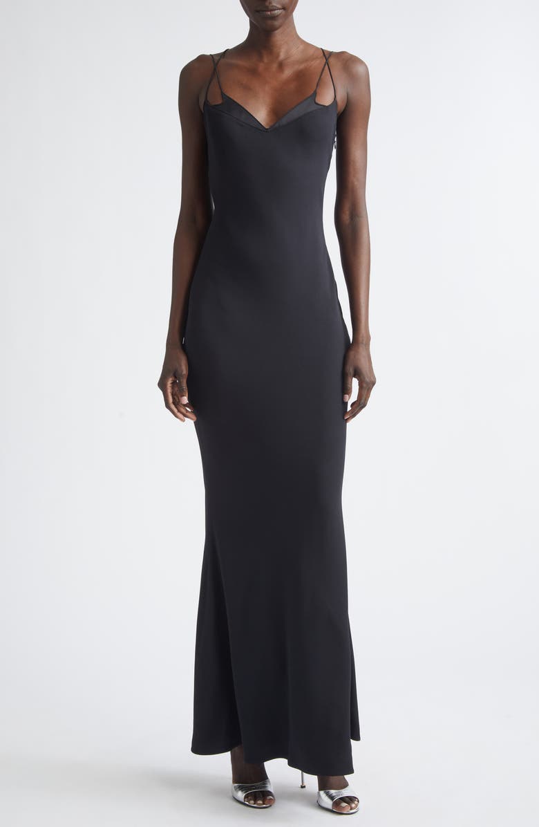 TOM FORD Satin Trim Crepe Slipdress, Main, color, Black