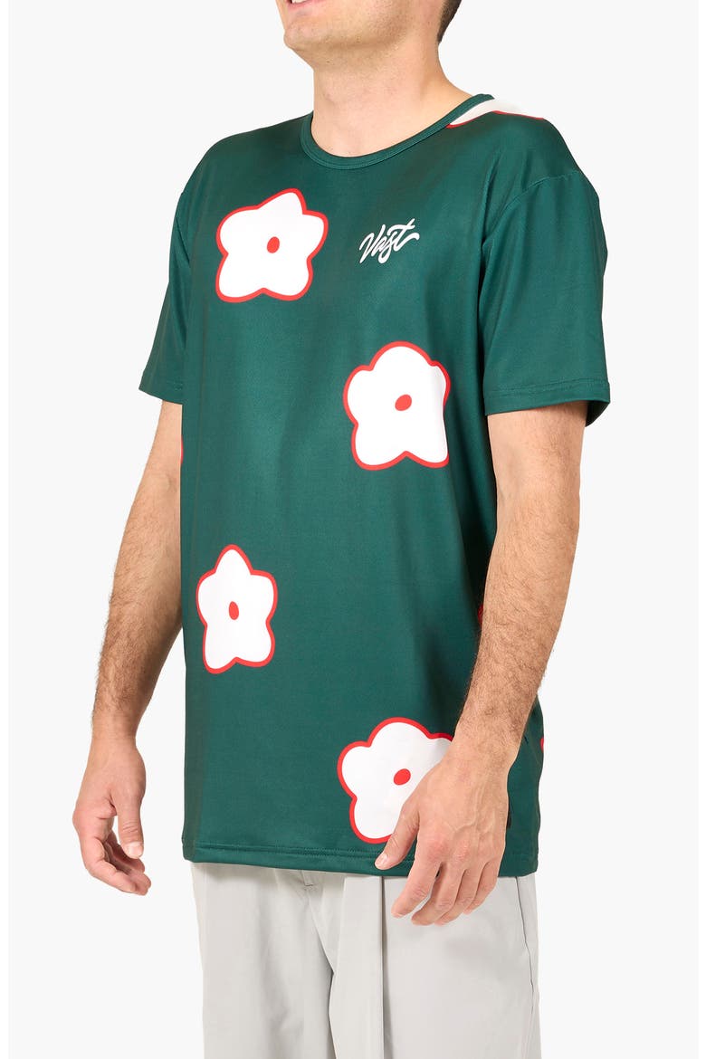 Flower Patch Aqua Terra Performance T-Shirt, Alternate, color, DARK GREEN