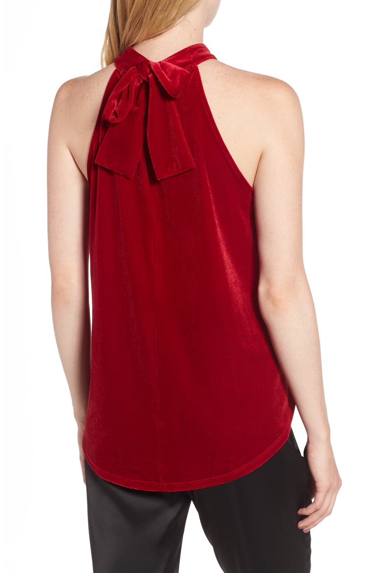 Gibson x Glam Squad Dede Velvet Tie Back Halter Top (Nordstrom Exclusive), Alternate, color, RED
