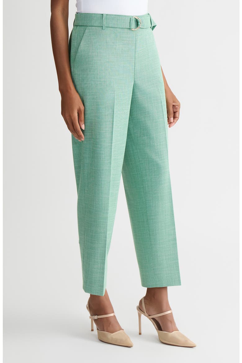 Belted Elastic Back Straight Leg Ankle Pants, Alternate, color, LUSH GREEN/ VANILLA ICE