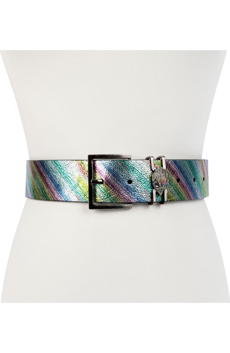Kurt Geiger London Metallic Rainbow Eagle Leather Belt, Main, color,