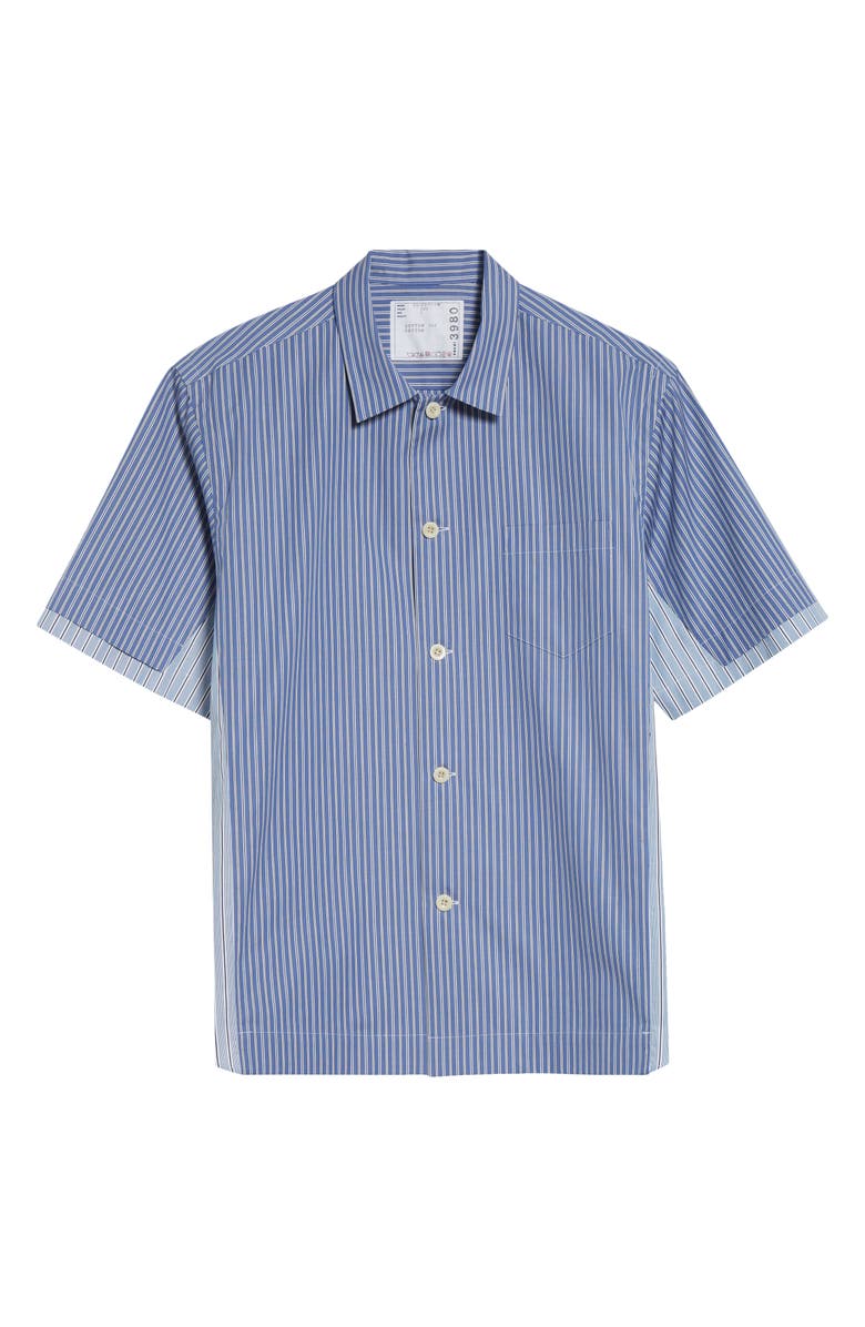 Sacai Mixed Stripe Cotton Poplin Button-Up Shirt, Main, color, Blue Stripe