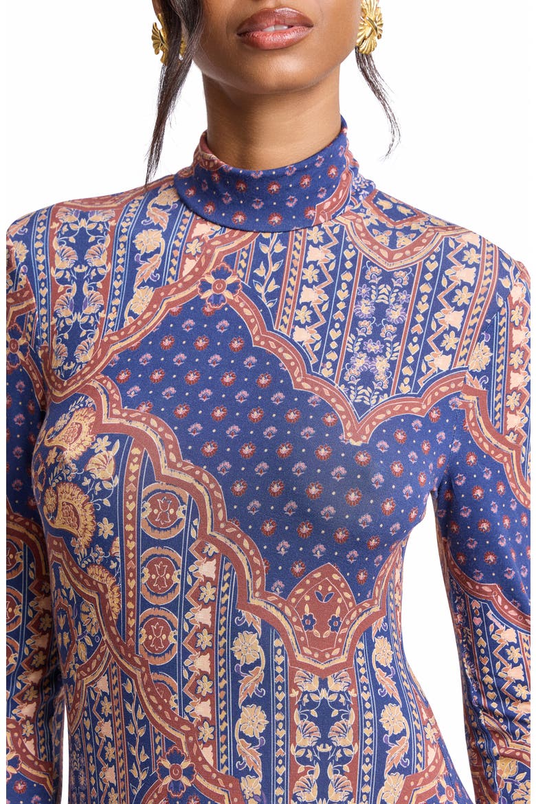 Long Sleeve Jersey Maxi Dress, Alternate, color, NAVY MEDALLION SCARF