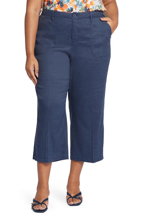Utility Wide Leg Capri Linen Blend Pants (Plus)
