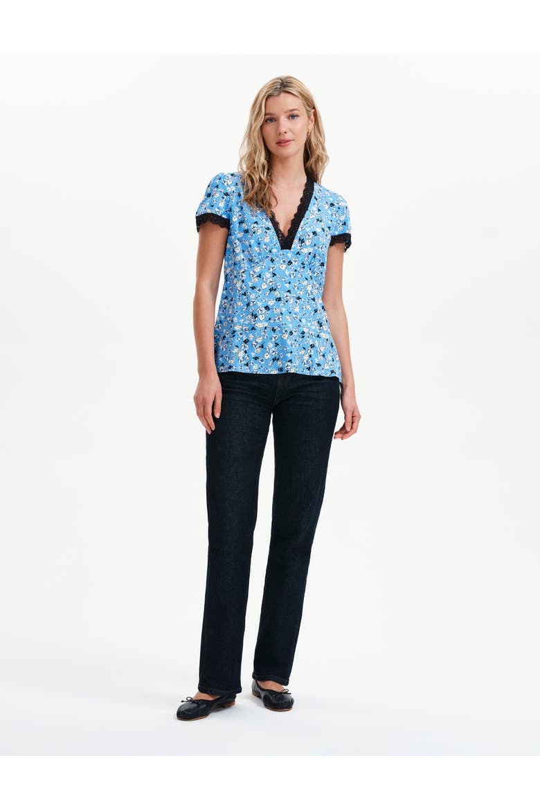 Lacie V-Neck Short Sleeve Top, Alternate, color, Blue Ditsy