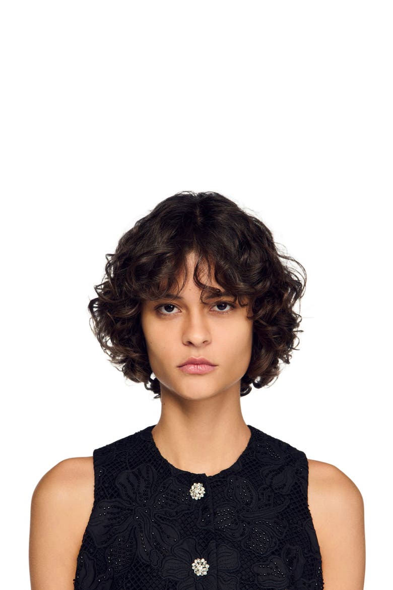 Embroidered guipure crop top, Alternate, color, Black