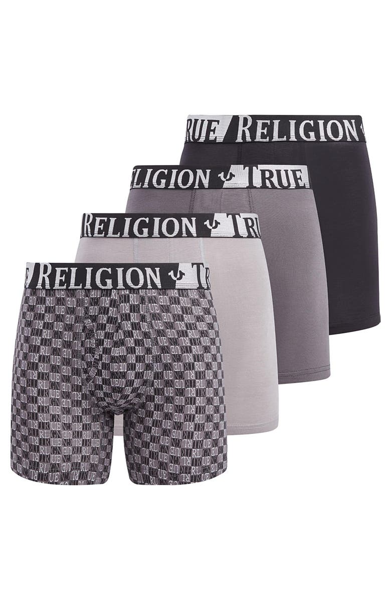 True Religion Boxer Briefs Stretch Underwear Pack of 4, Main, color, Black/Grey