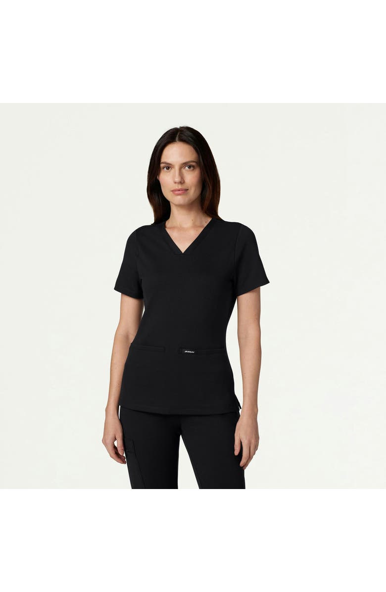 JAANUU Cesi Women's 2-Pocket Slim Knit V-Neck Scrub Top, Main, color, Black