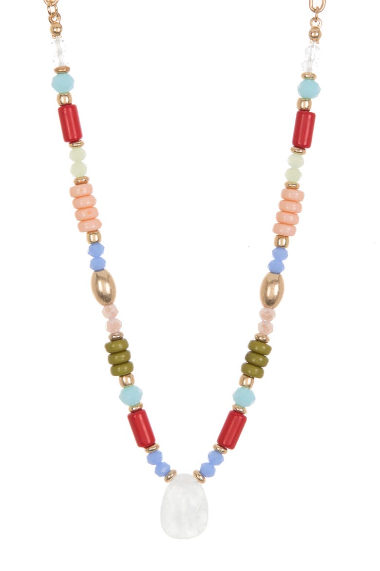 Mixed Bead Quartz Pendant Necklace, Main, color, BLUE MULTI- GOLD
