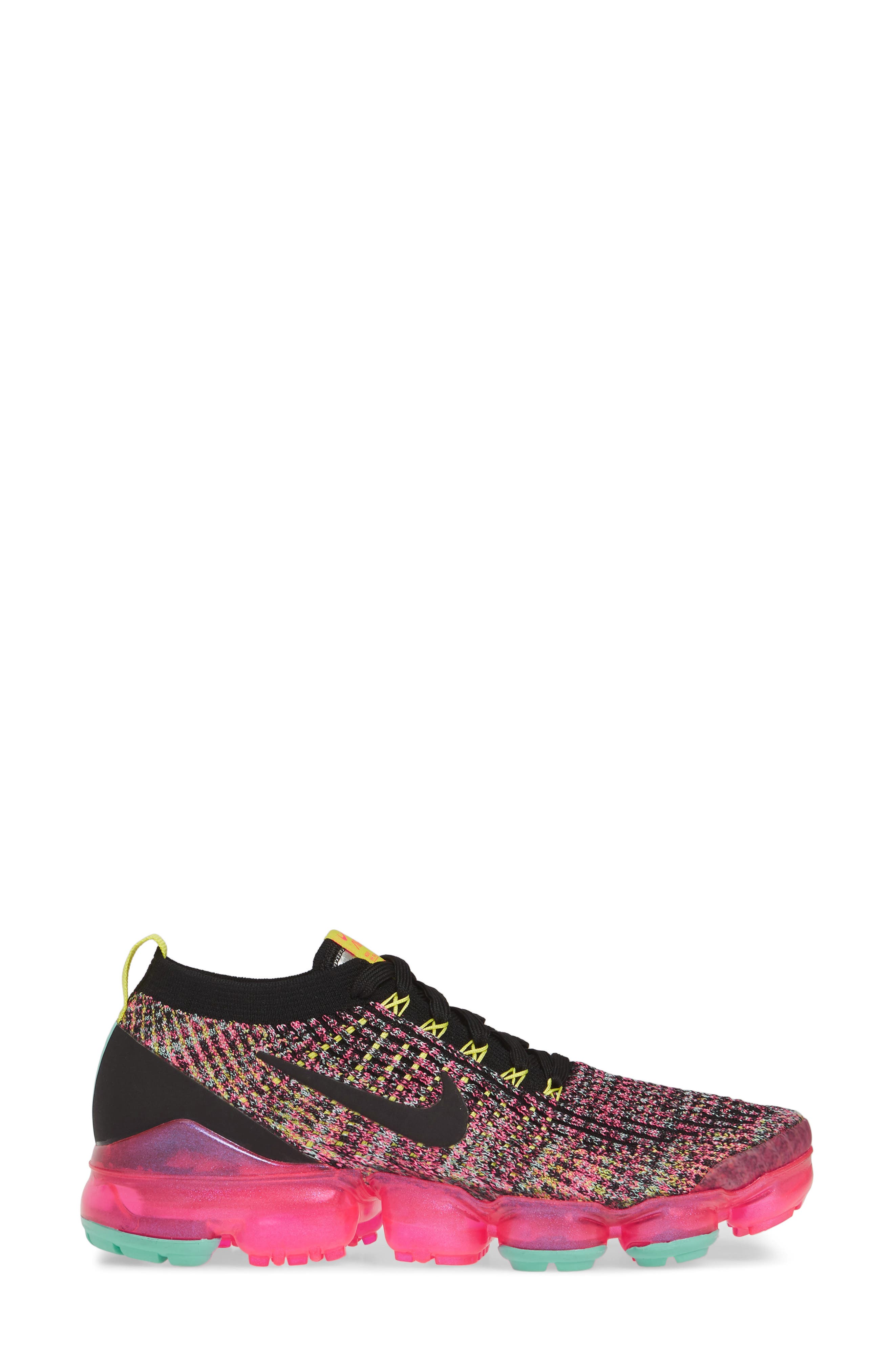 Air VaporMax Flyknit 3 Sneaker, Alternate, color, BLACK/ BLACK/ PINK/ TURQUOISE