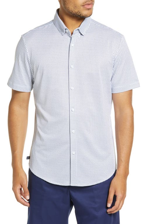 Mizzen+Main Halyard Dot Short Sleeve Stretch Button-Up Shirt in Blue Geo Twill Print