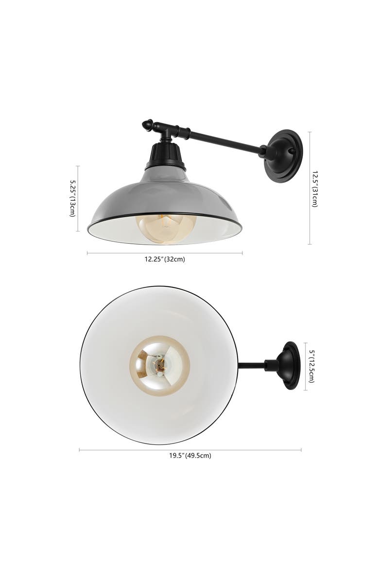 Wallace 1-Light Farmhouse Industrial Indoor/Outdoor Iron LED Victorian Arm Outdoor Sconce, Alternate, color, Gray/Black