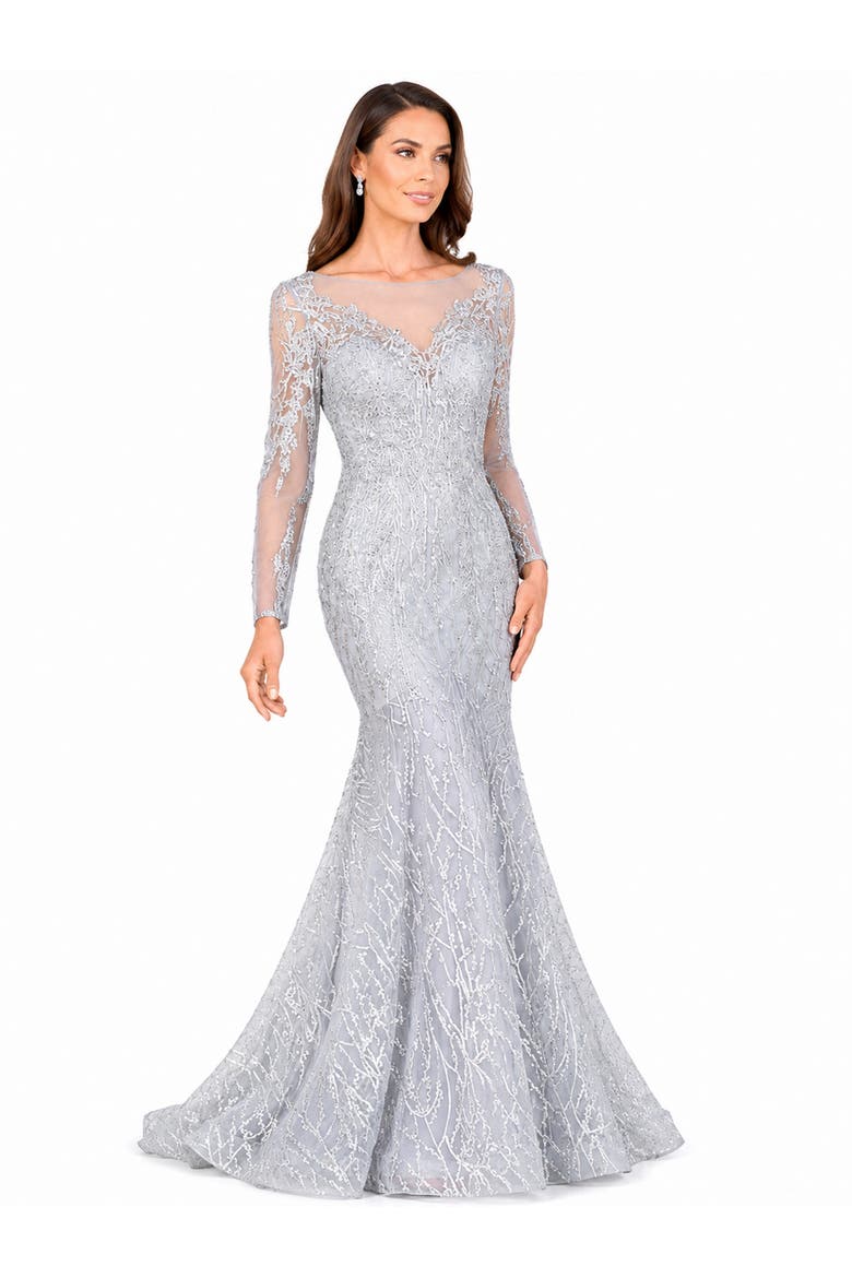 Beaded Faux-Wrap V-Neck Bridal Gown, Alternate, color, Silver