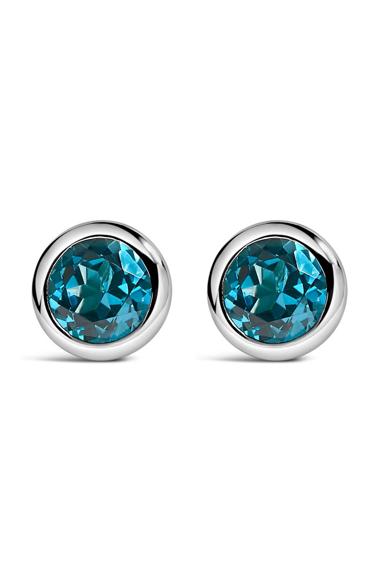 Haus of Brilliance .925 Sterling Silver 6MM Bezel Set Created Gemstone Solitaire Stud Earrings, Main, color, Blue Topaz
