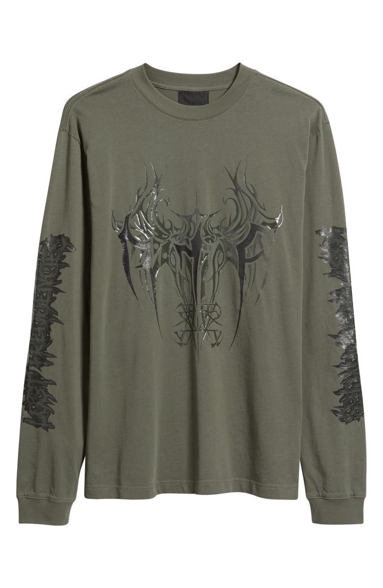 RtA Lawrence Cyber Sigilism Long Sleeve Graphic T-Shirt, Main, color, Olive Cyber Sigilism