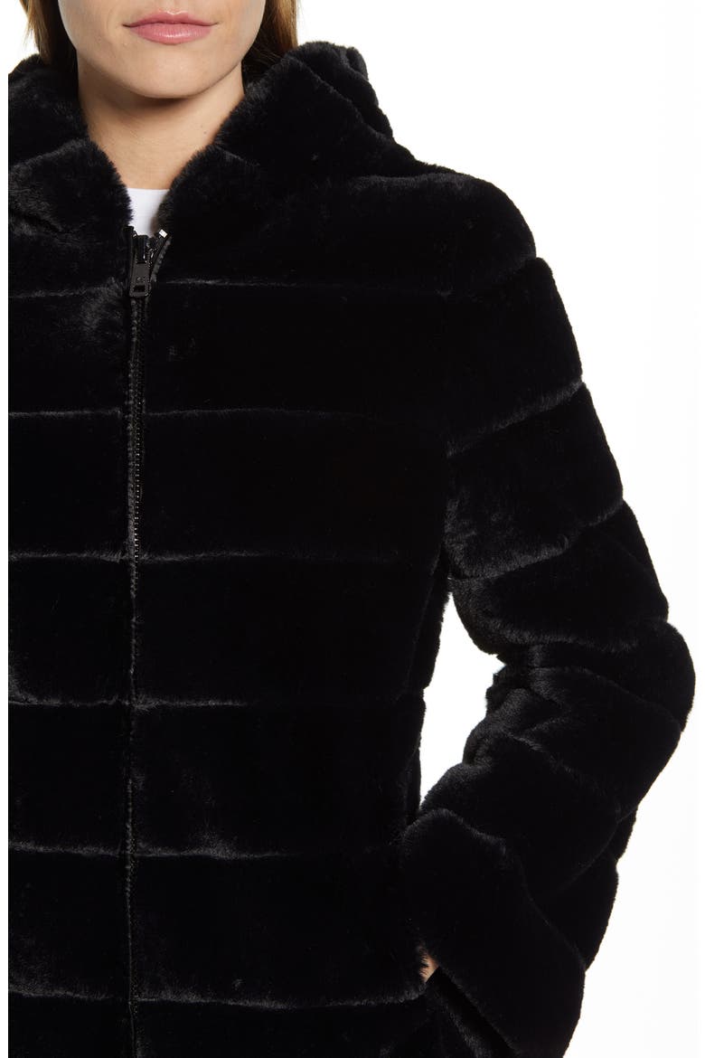 Hooded Faux Fur Jacket, Alternate, color, BLACK