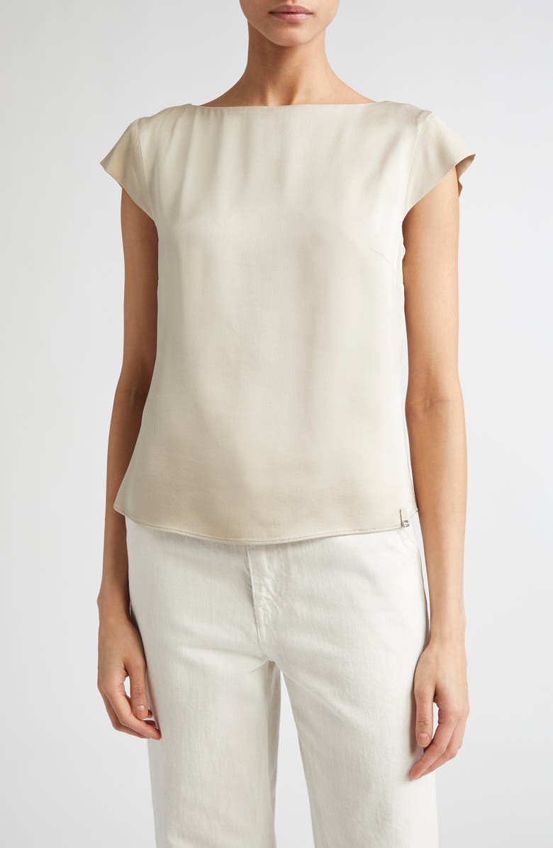 Herno Cap Sleeve Satin T-Shirt, Main, color, Chantilly