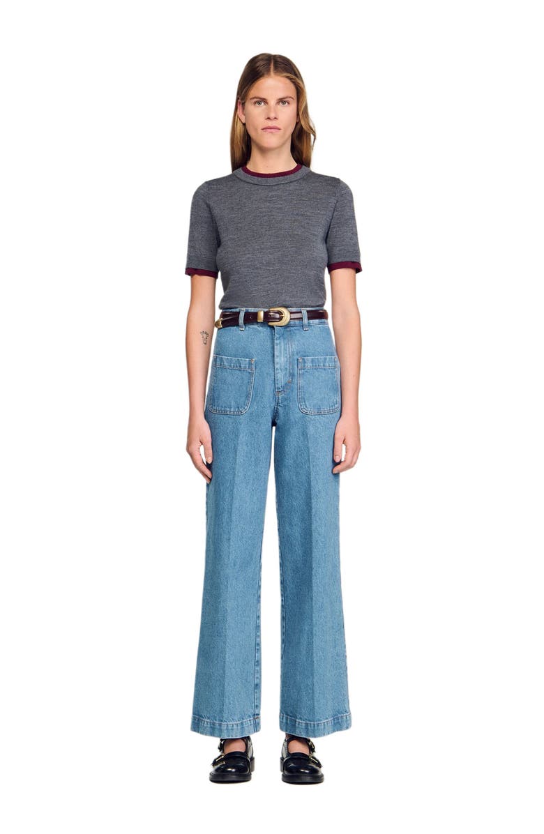 SANDRO Two-tone cropped sweater, Main, color, Grey