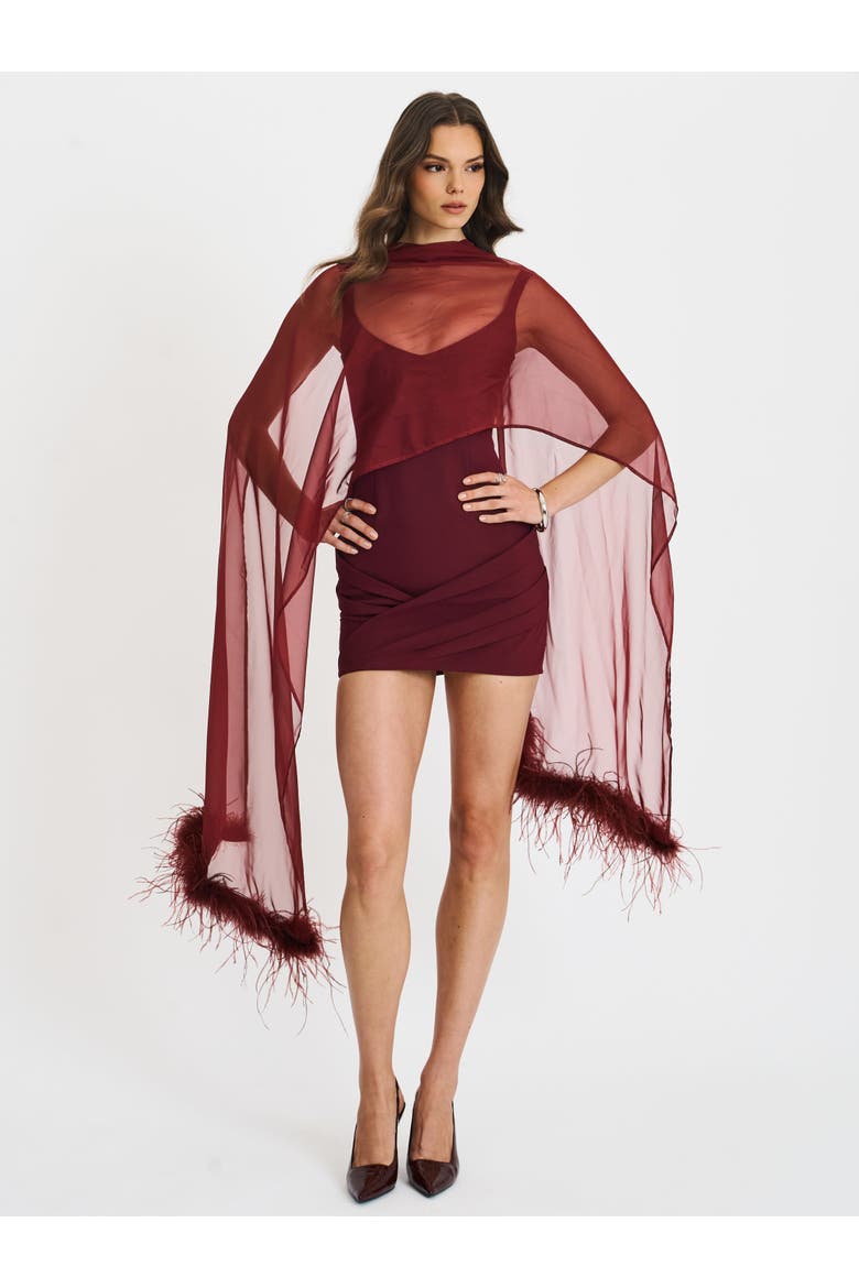 Tori Pleated Mini Dress with Chiffon Scarf, Alternate, color, Wine