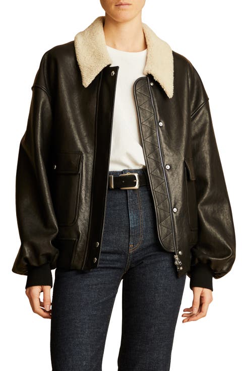 Shellar Lambskin Leather Jacket with Genuine Shearling Collar