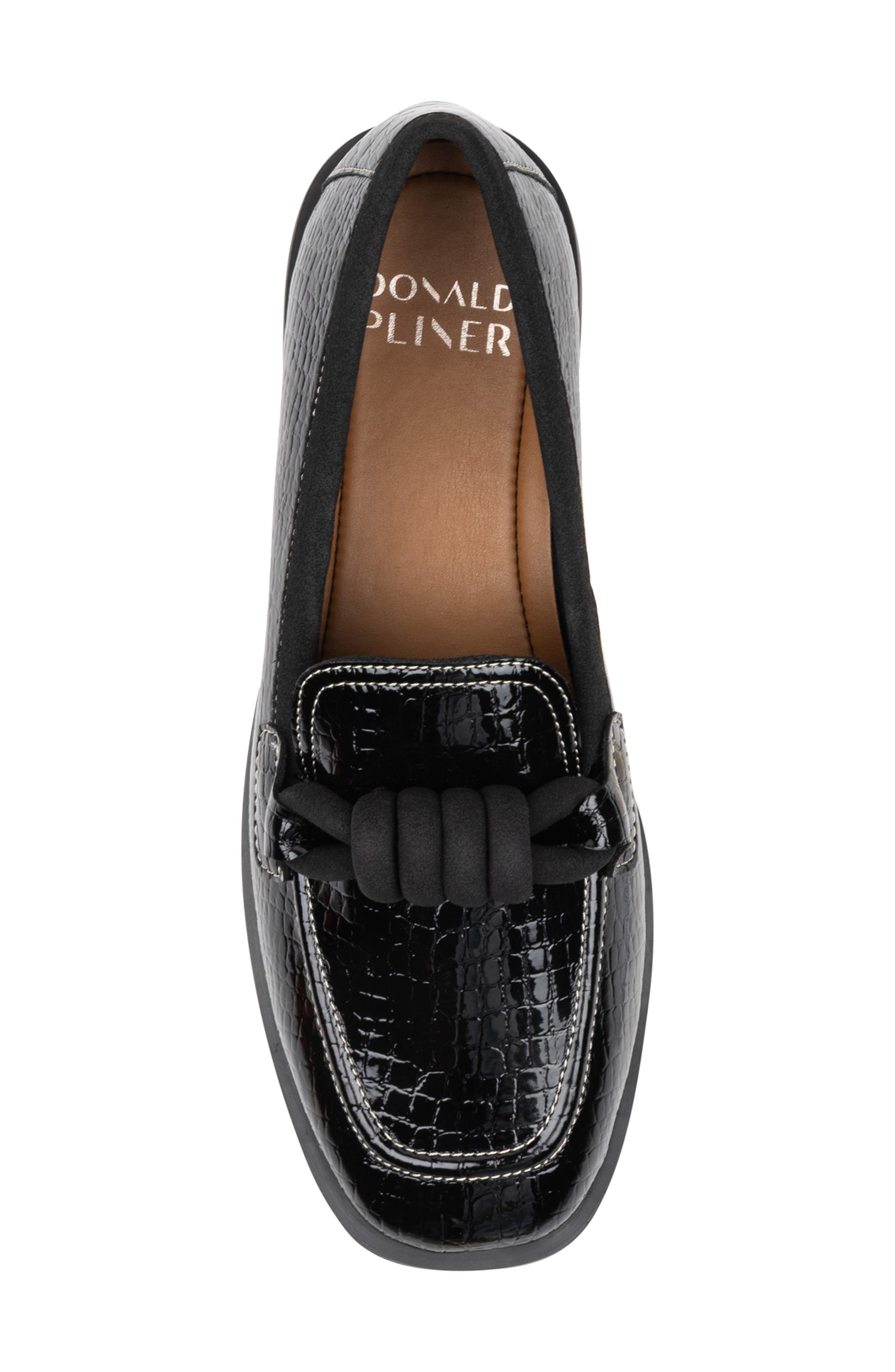 Shaya Faux Leather Croc Embossed Loafer, Alternate, color, BLACK