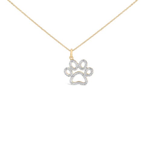 Gold Vermeil Diamond Accent Pet Paw Pendant Necklace