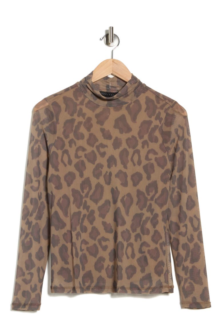 Everyday Mock Neck Long Sleeve Mesh Top, Alternate, color, BRONZED FELINE