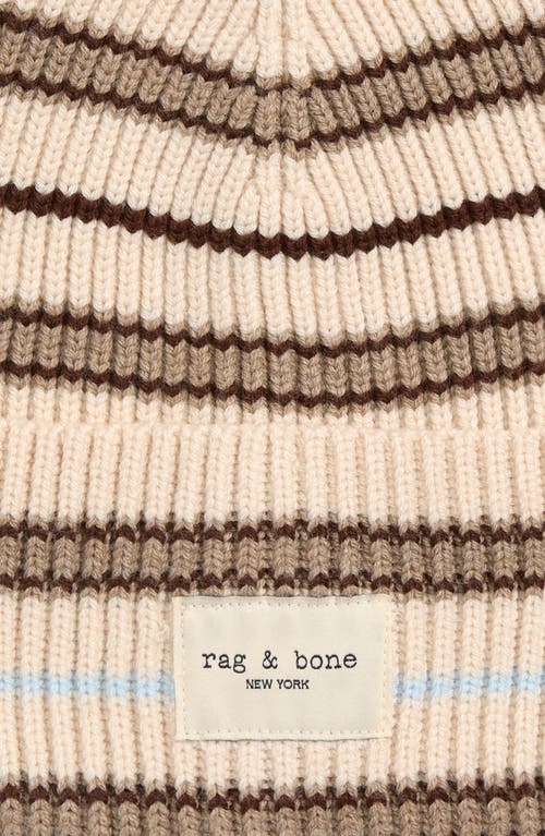 Rag & Bone Blake Stripe Wool Blend Rib Beanie In Brown