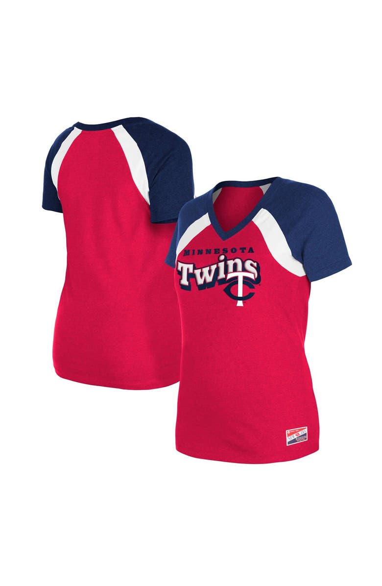 New Era Women's New Era Red Minnesota Twins Heathered Raglan V-Neck T-Shirt, Main, color, 