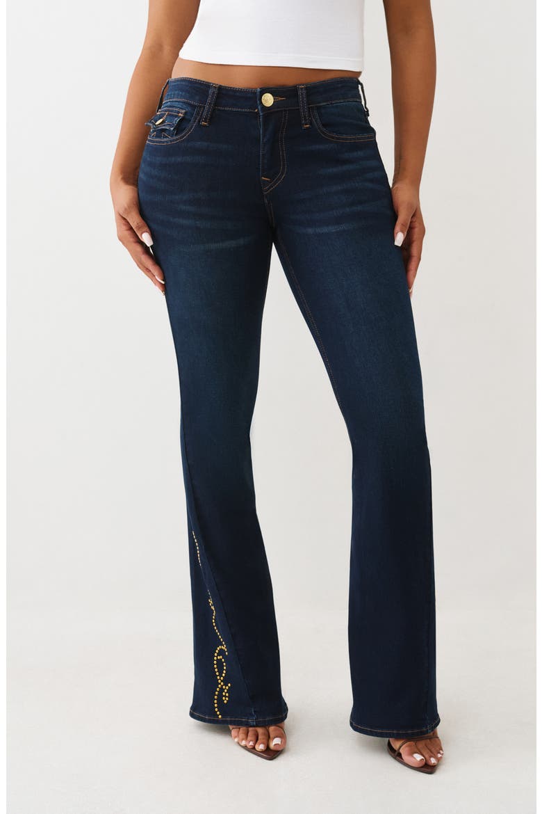 Joey Stud Embellished Flare Jeans, Main, color, DARK OAK WASH