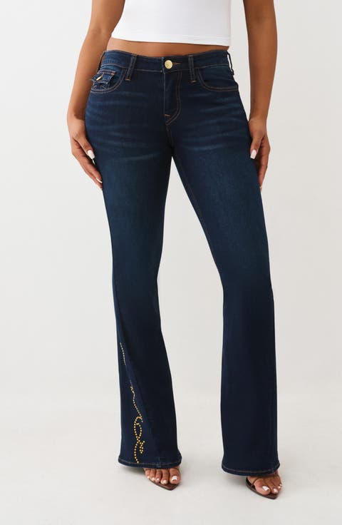 Joey Stud Embellished Flare Jeans (Dark Oak Wash)