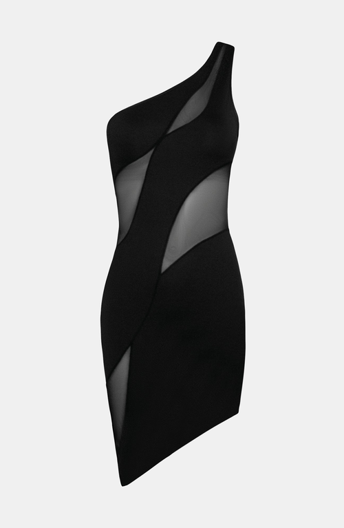 Ow Collection Women's Curve Asymmetric Mesh Mini Dress - Black
