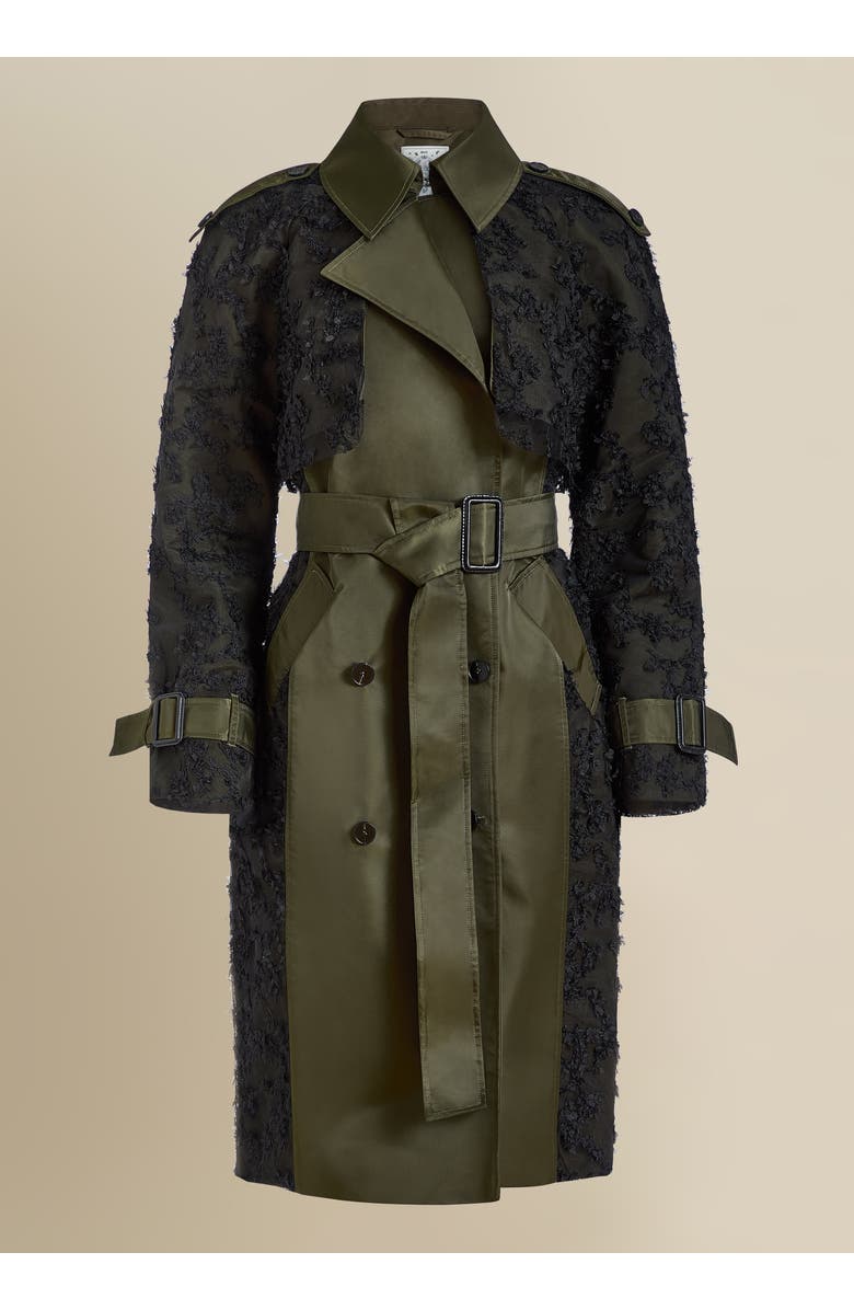 Contessa Mills Claw Lace-Trimmed Elegant Cinched Trench Coat, Main, color, Black