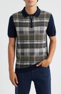 Robert Barakett Kenzo Plaid Short Sleeve Quarter Zip Sweater